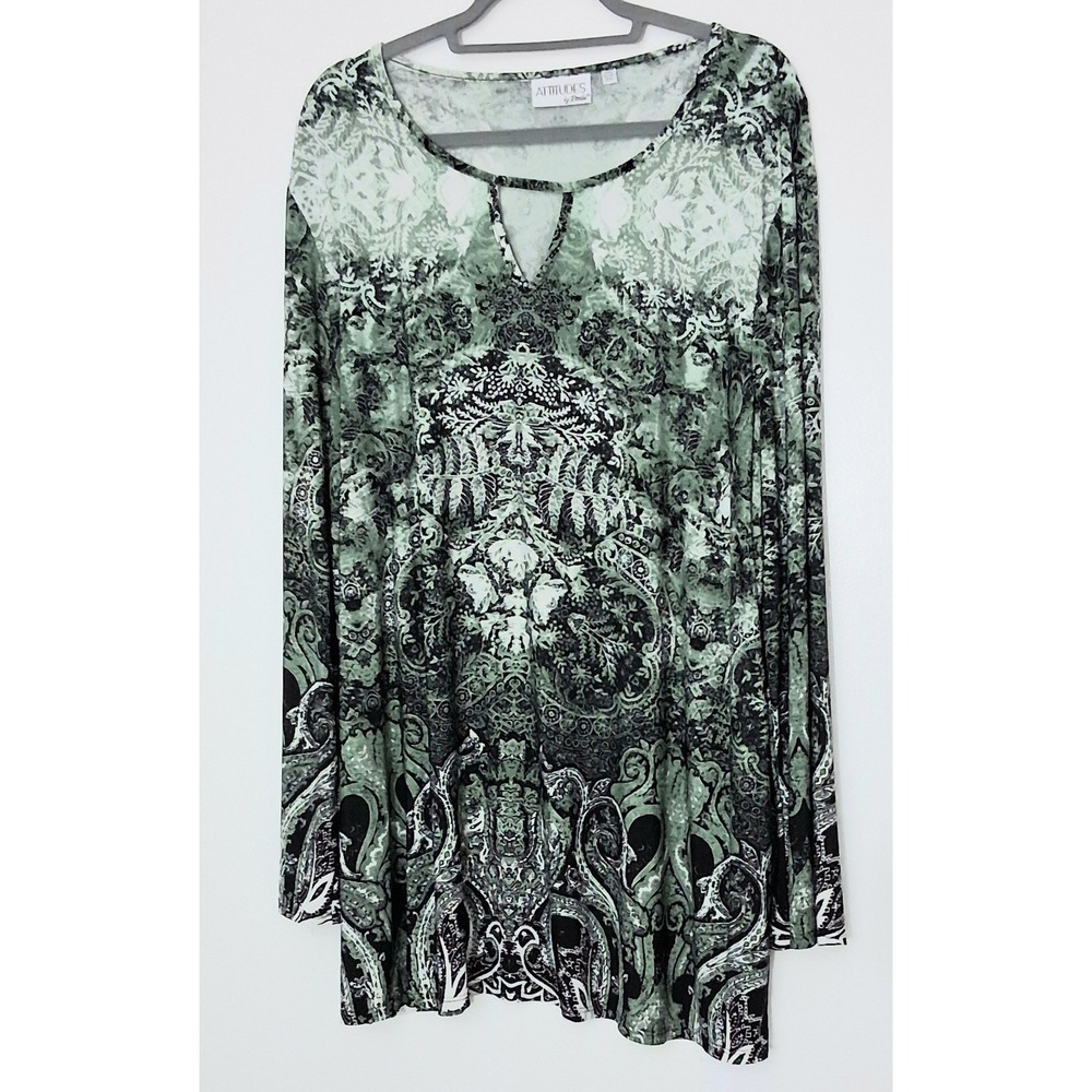 Attitudes by Renee Tunic Size 3X Printedโ Jersey Knit Keyhole Neck Long Sleeve